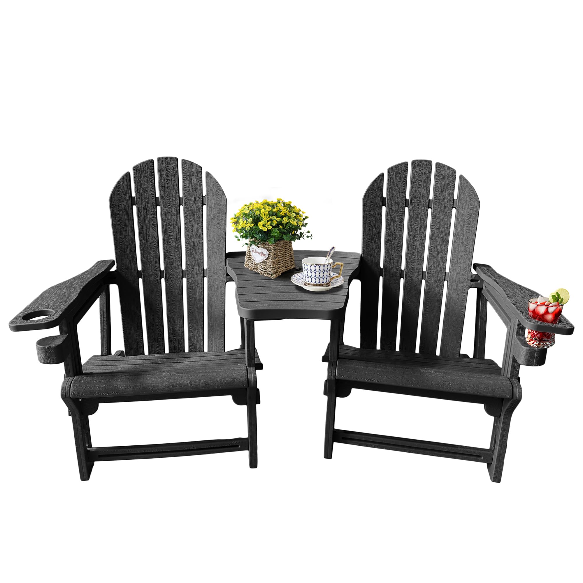 Yaangagpe Double HDPE Adirondack Chair with Table - 2 Seater